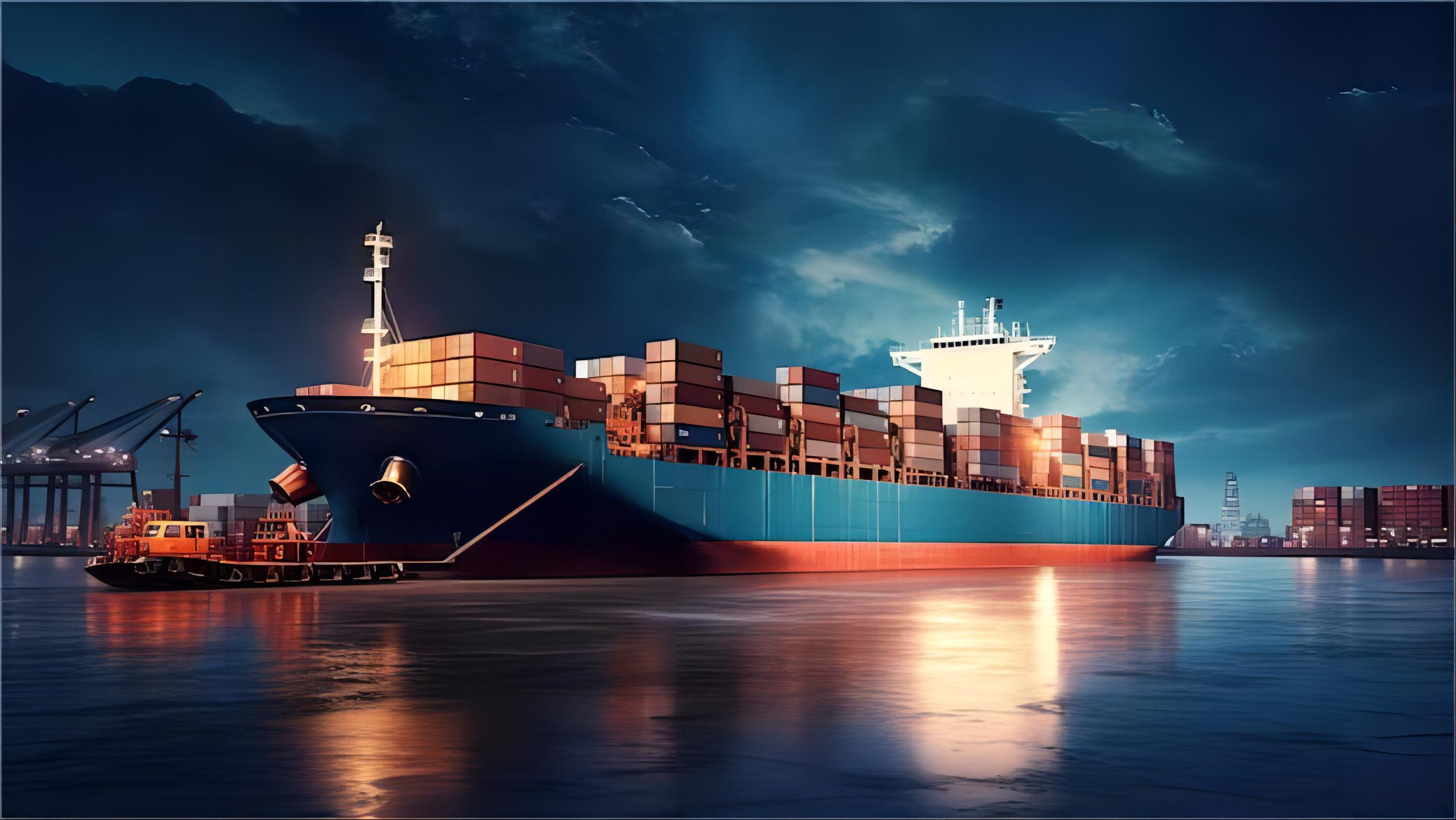 Truck delivering sea freight cargo to a business warehouse door