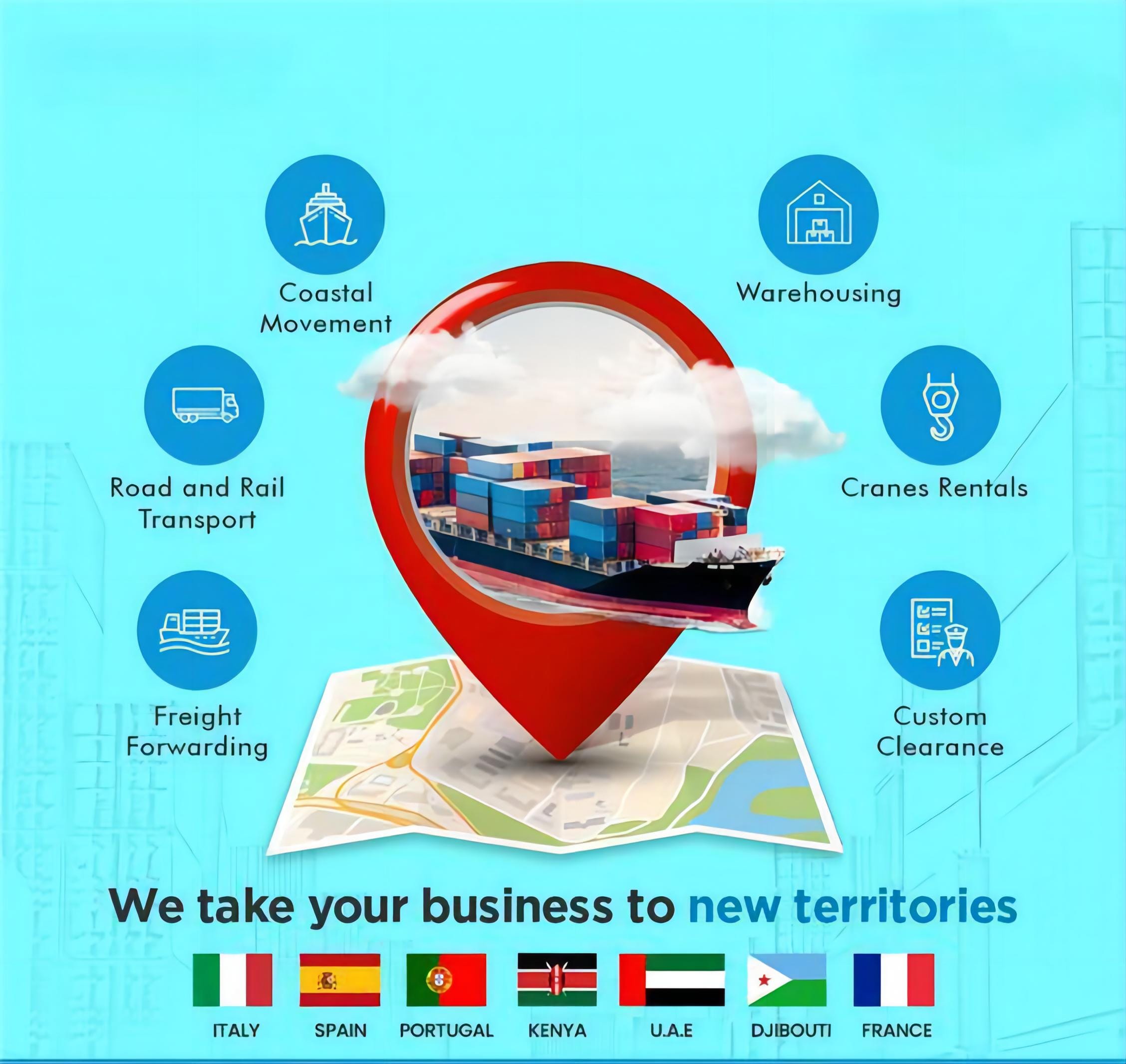Door to door shipping logistics from China to Spain showing cargo ship and delivery truck