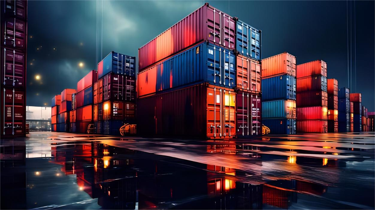 Cargo handling and shipping containers at a major port