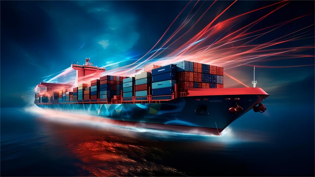 Container cargo ship at a busy port