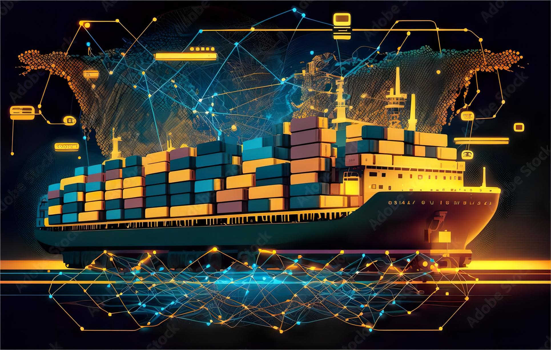 Modern cargo ship at a busy container port in Shenzhen China