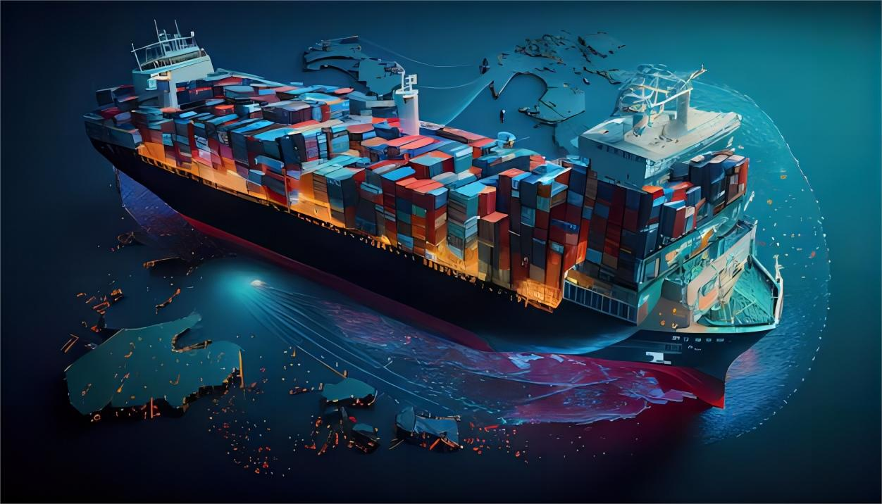 Cargo ship loaded with containers at a port